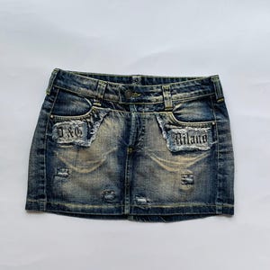 Rare Y2K Dolce & Gabbana Denim Mini Skirt | Dolce Gabbana Distressed Low Rise Skirt | Milano Patch Italy – XS/S