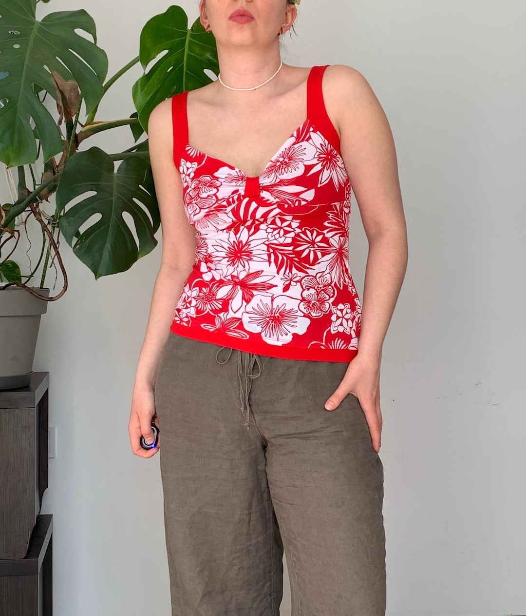 Vintage Y2K Jane Norman Milkmaid Top: Red Floral Corset Cami