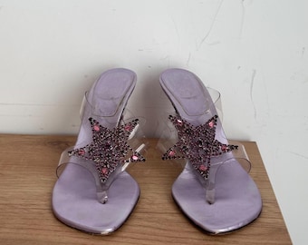Rare Stuart Weitzman Clear Thong Heeled Sandals with Crystal Star — US 6.5