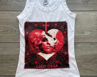 Vintage Lady Gaga Graphic Print Cotton Tank Top — M size