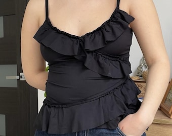 Vintage Morgan De Toi Schwarz Cami Rüschen Top - S Größe