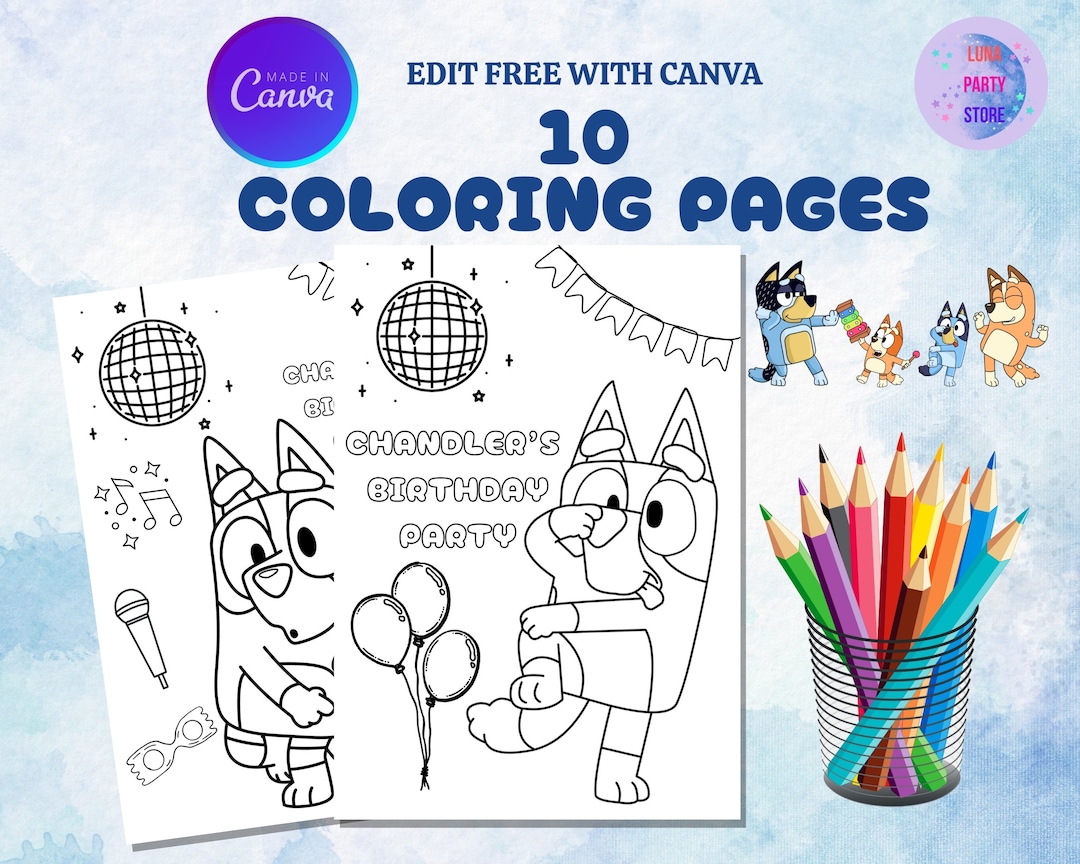 Blue Dog Coloring Sheet Set,blue Dog Party,blue Dog Activities,party ...