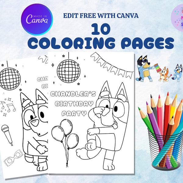 Blue Dog Coloring Sheet Set,Blue Dog Party,Blue Dog Activities,Party Favors,Party Printable, Party Decor,Girls Birthday Activity,B1,B2,B3