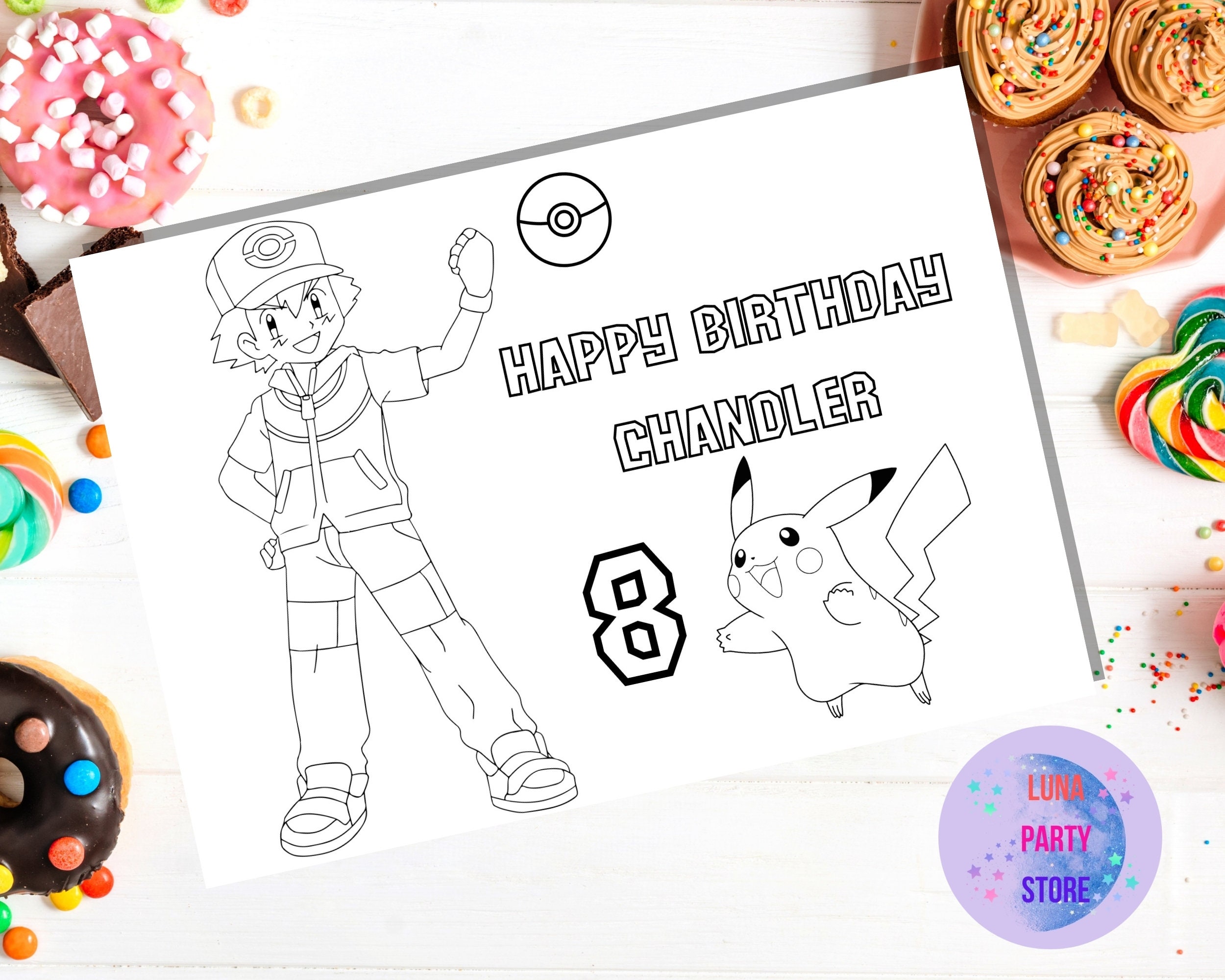 Editable Kids Birthday Coloring Pages Set,pokemon Evite,pokemon Party ...