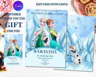 Plantilla editable de invitación de cumpleaños de princesa, princesa Elsa Girl Evite, descarga instantánea, invitación de cumpleaños de Elsa, invitación de nieve de invierno