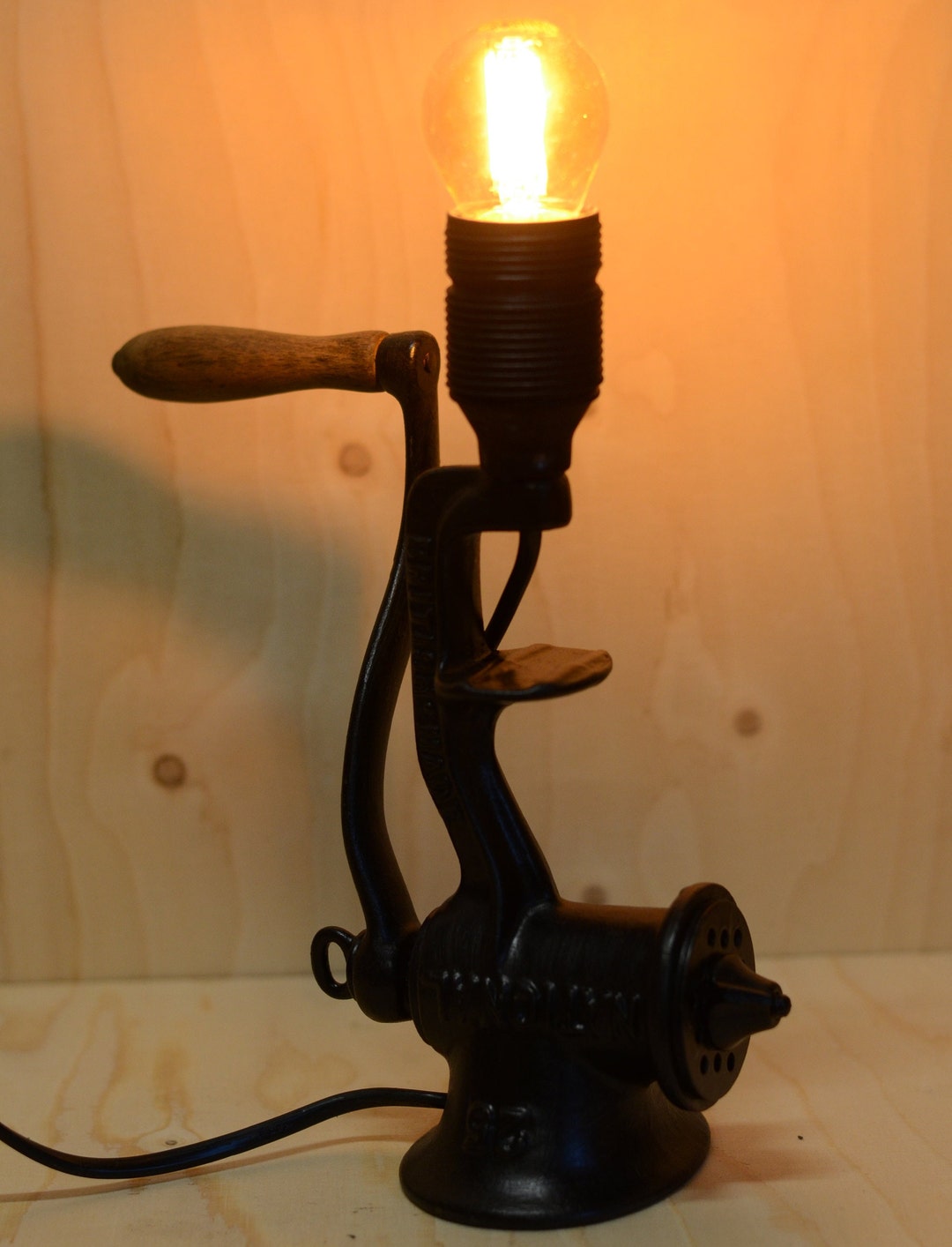 Meat Grinder Lamp Vintage Black Cast Iron Brocante Unique Etsy