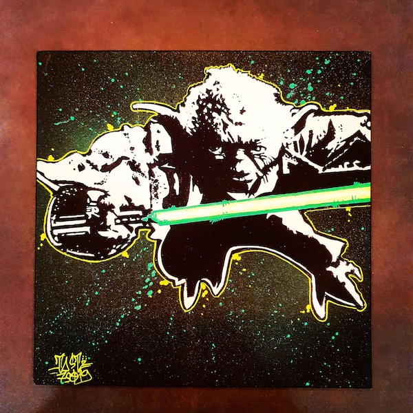 Peinture acryliques starwars maitre yoda faite à la main œuvres original signé