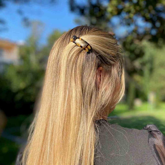 Rectangle Shape Barrette for Thin Hair, French Tortoise  display picture 3