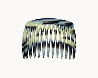 Peineta de acetato de celulosa con mango de cuerno, 13 dientes, peineta lateral de lujo, fabricada en Francia, accesorio formal para moño, regalo para mujer.