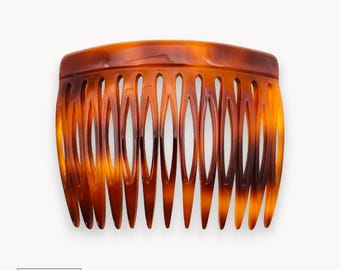 Haarkamm in Nerzfarbe, Celluloseacetat, 13 Zinken, großer Kamm mit seitlichem Griff, hergestellt in Frankreich, praktisches Accessoire für den täglichen Gebrauch, Geschenkidee für Damen zum Stylen von Haarknoten