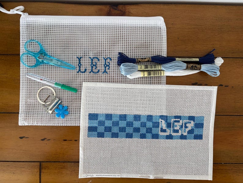 blue checkered keychain