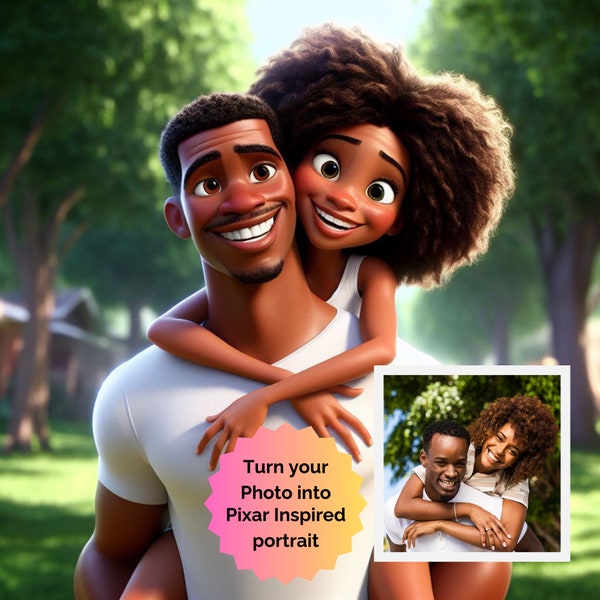 Pixar Custom Couple Cartoon Portrait Valentine's Day Special Anniversary Personalized Unique Romantic Gift for Couples Digital Illustration