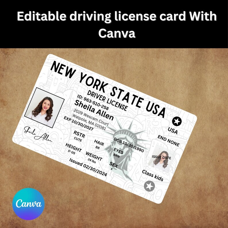 Customized Driver's License PDF Novelty ID Card Prop for Men & Women