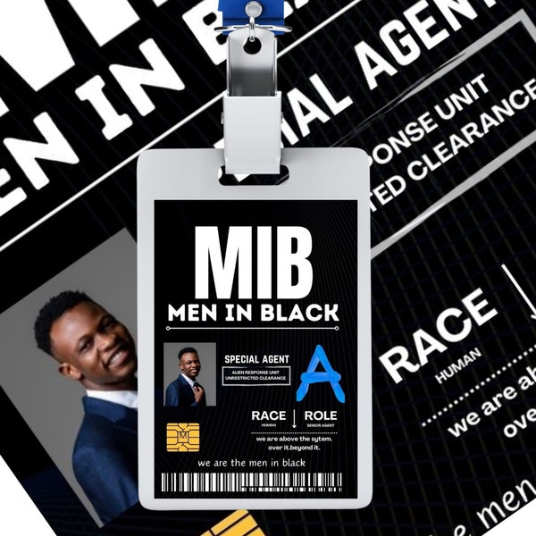 Editable  MIB Men In Black ID Card Personalized Agent - Replica Prop, Halloween Costume, Cosplay, Name Tag - Digital PDF Download