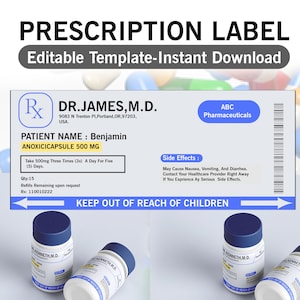Prescription Label Template, Editable Medicine Label, Pill Bottle Label ...