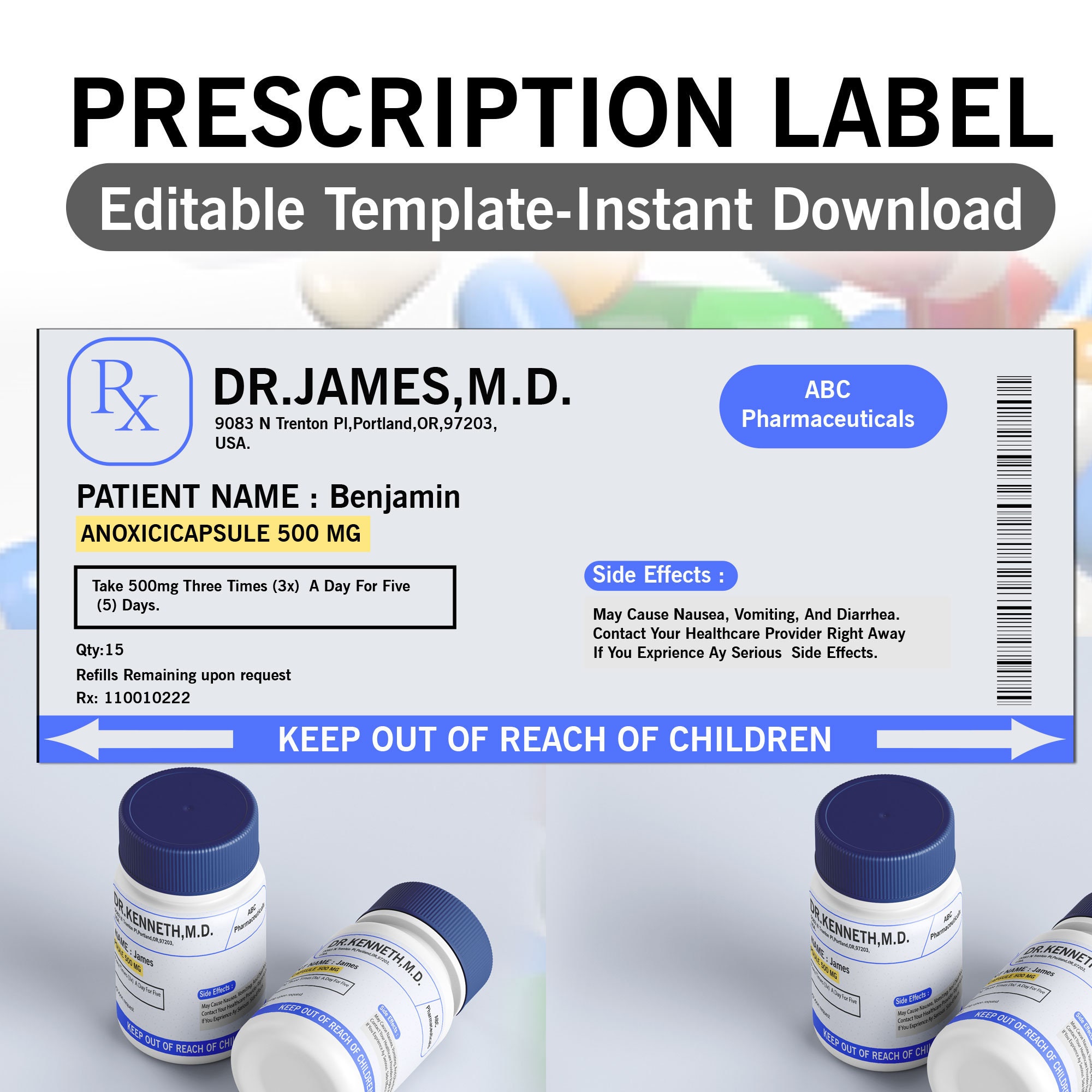Prescription Label Template, Editable Medicine Label, Pill Bottle Label Prescription Label Template, Editable Medicine Label, Pill Bottle Label