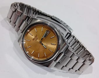 Reloj Seiko vintage para hombre, esfera dorada, automático, de los años 80.