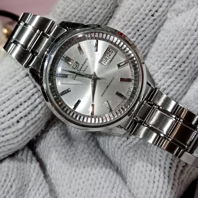 Reloj vintage de regalo para hombre Seiko Sportsmatic Deluxe 7619 Reloj automático 25 joyas Fondo de caja Dolphin imagen 11