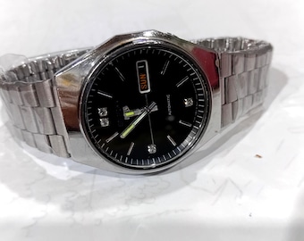 Vintage Men's Watch Seiko 6309  Automatic Blue Dial Day-Date Japan made watch