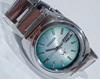 Vintage heren Citizen Seven Star V2 automatisch horloge smaragdgroene wijzerplaat met kleurverloop jaren 1970 Cadeau voor hem