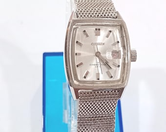 Gift Vintage Citizen Ladies Watch Mechanical Japan Made  Steel Cushion Case Dainty Wristwatch