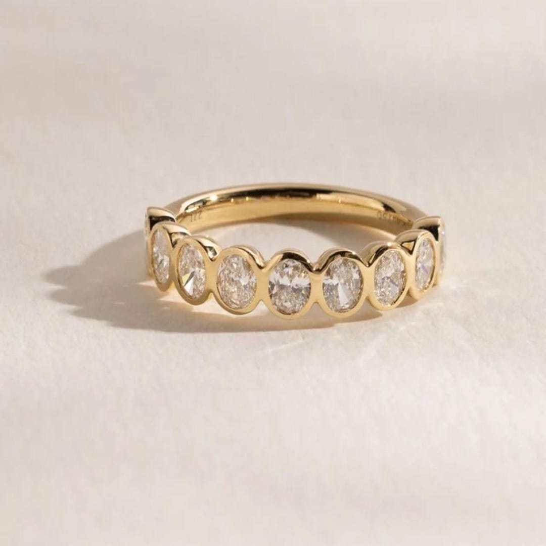 Oval Moissanite 14k Yellow Gold Half Eternity Wedding Band - Etsy