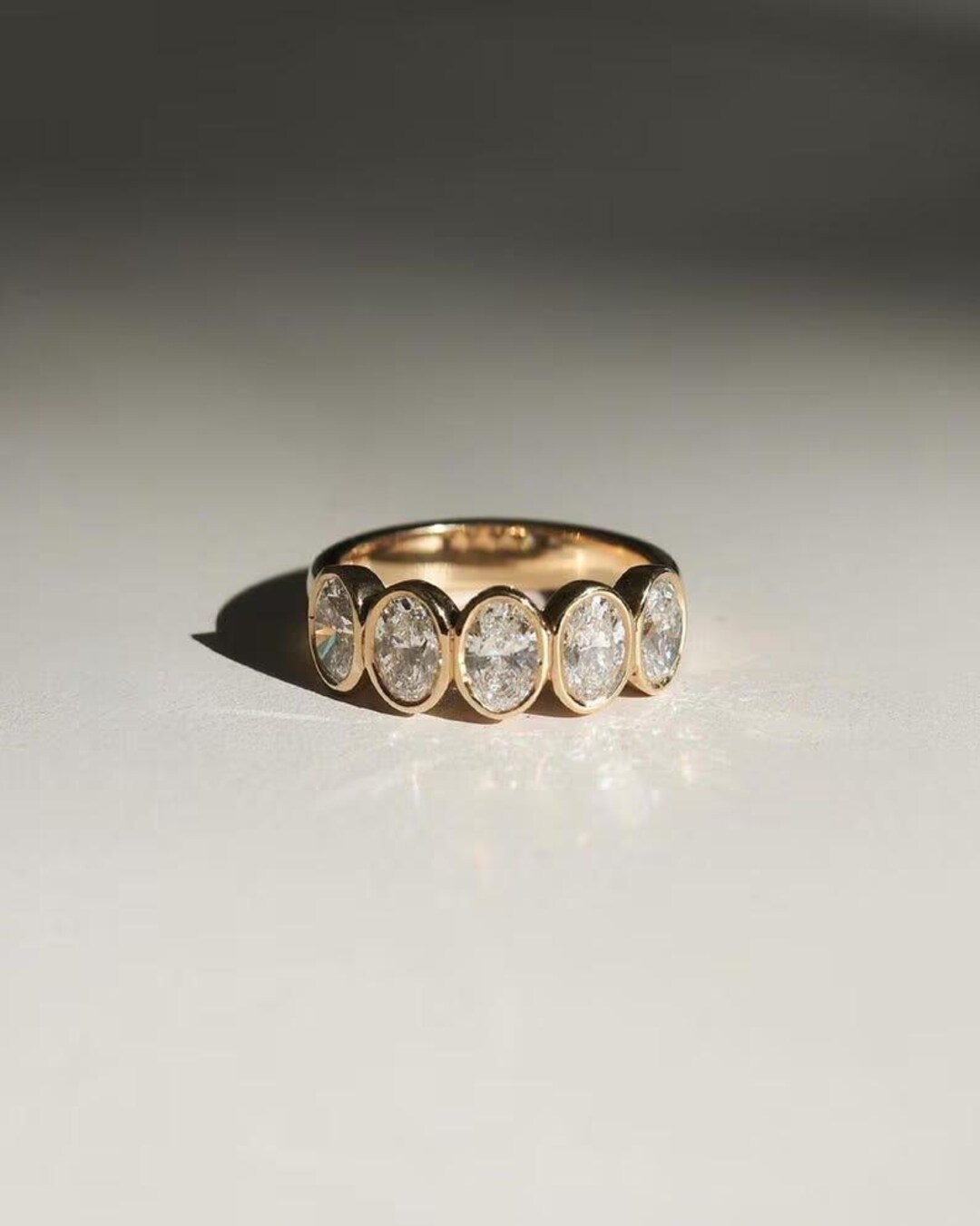 Oval Moissanite Half Eternity 14k Yellow Gold Wedding Band - Etsy
