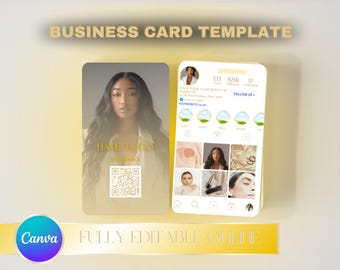 Gold Instagram Business Card Template Editable Canva Contact Card Aesthetic Digital Design for Beauticians, Lash Techs, Nail Techs, MUAs
