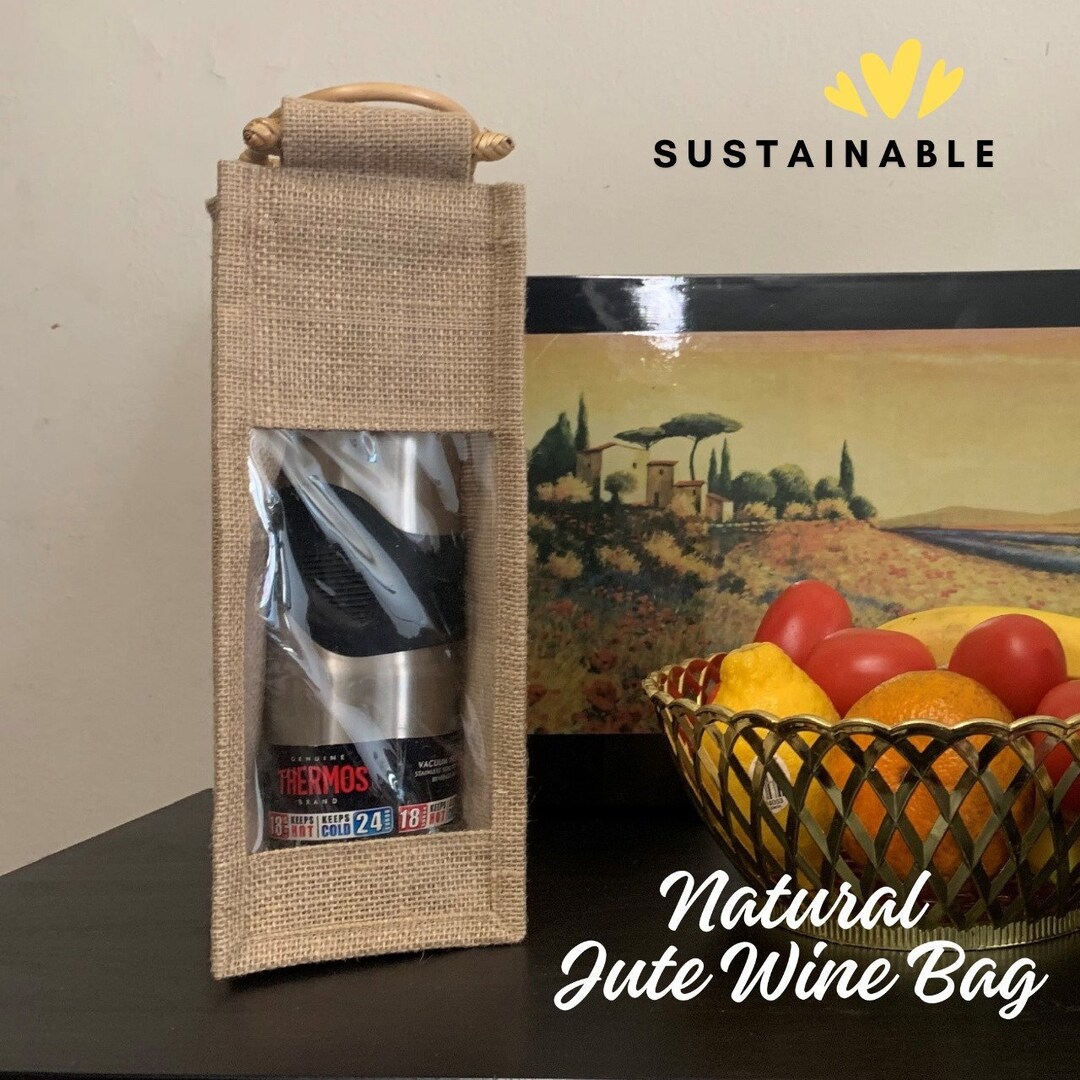 Eco-friendly Jute Wine Bottle Container Bag With a Display Window and a ...