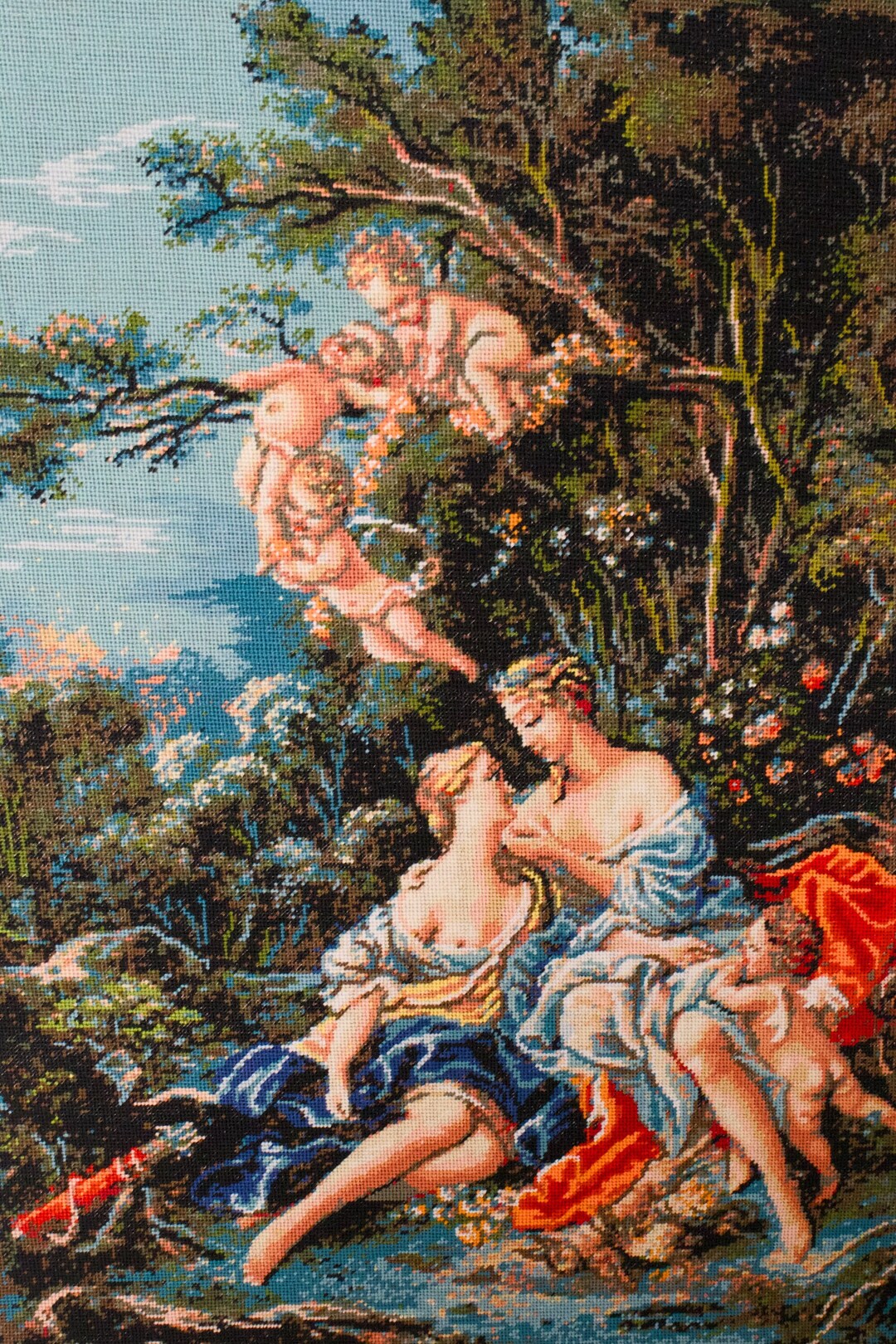 Hand Embroidered Gobelin, Framed Needlepoint Tapestry. Unique Wall