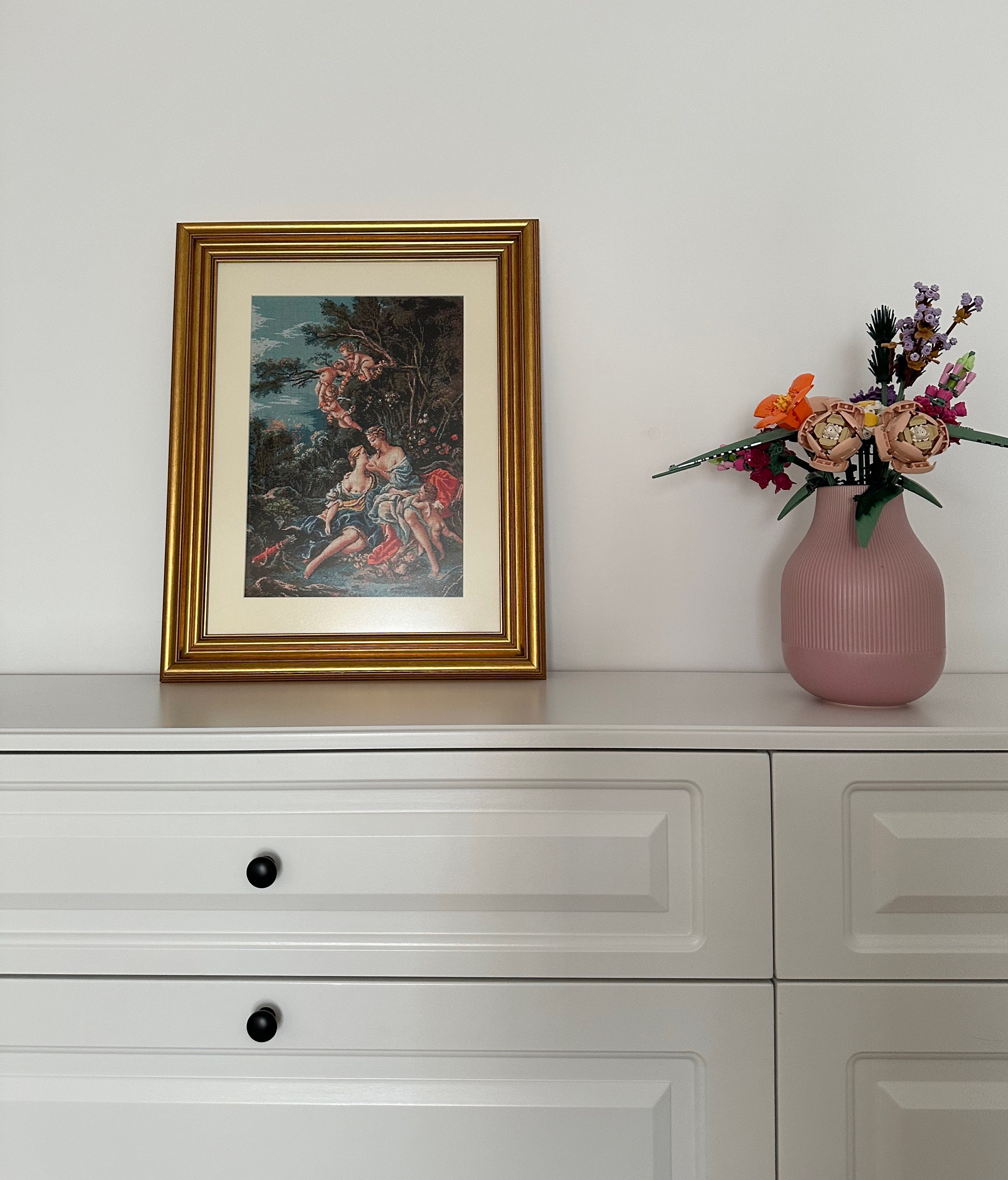 Hand Embroidered Gobelin, Framed Needlepoint Tapestry. Unique Wall