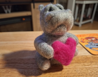 Handmade Needle Felt Love Hippo