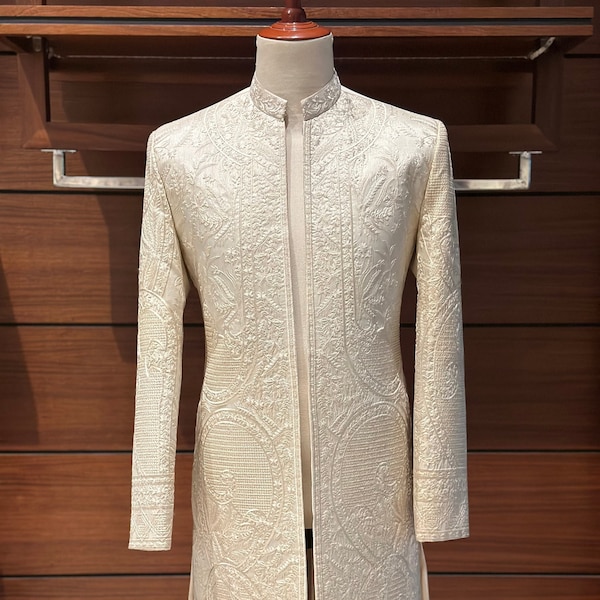 Exclusive Off White Indo western Jacket for men, Sherwani for men