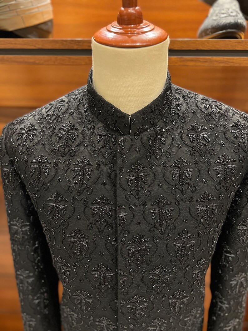 Classic Black Prince Coat for Men, Custom Handmade Grooms Coat, Indian Wedding Coat for Men