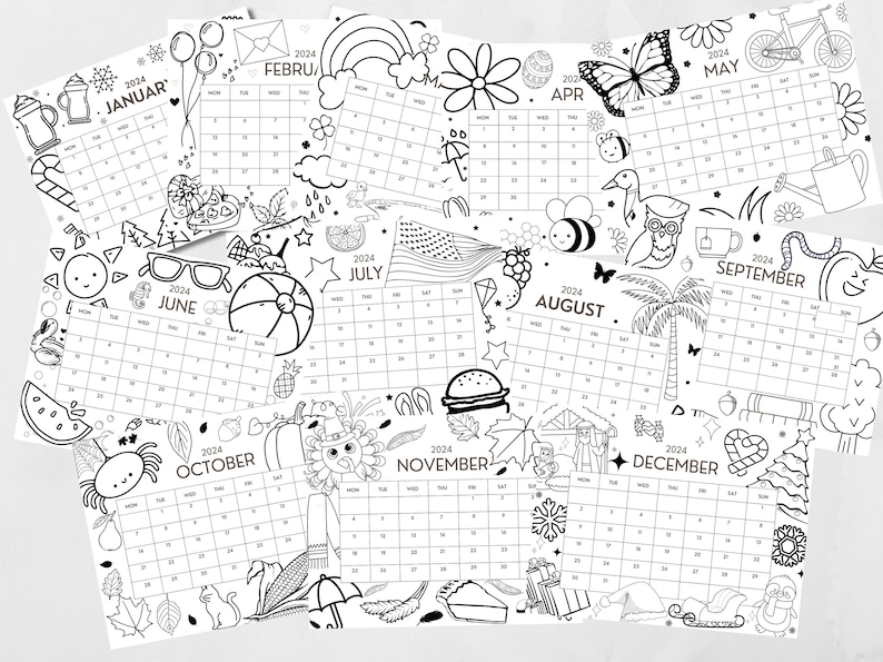 Kalender Malvorlagen Ausmalaktivität für Kinder 12 druckbare PDF ...