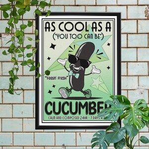 Retro Vintage | Inspirowany Cool As A Cucumber Art Plakat | Retro Food Wall Art | Wykończenie Vintage