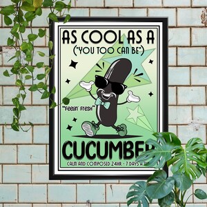 Retro Vintage | Inspirowany Cool As A Cucumber Art Plakat | Retro Food Wall Art | Czyste wykończenie