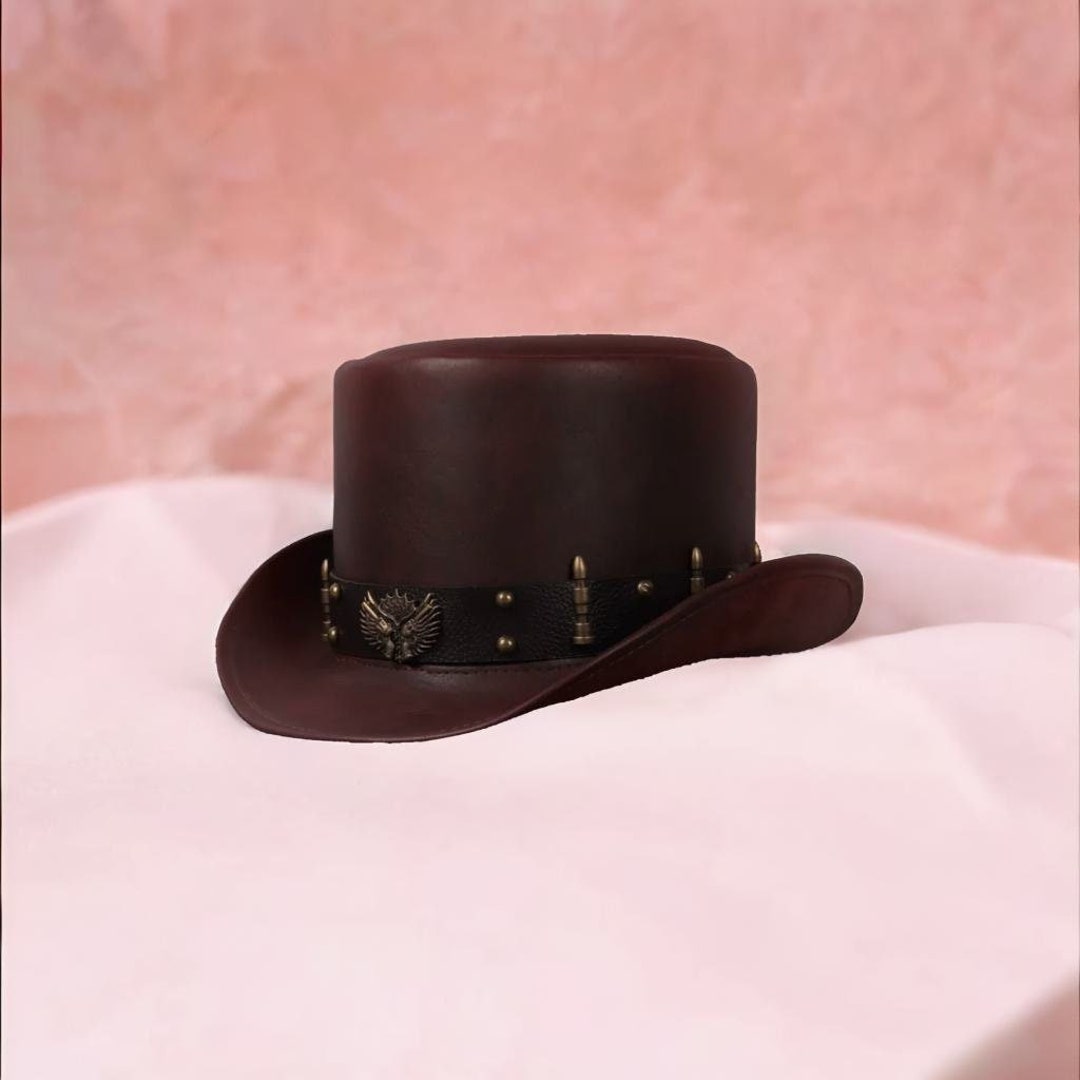 Genuine Leather Formal Hat, Leather Tophat, Stovepipe Hats, Punk Style Accessories, Steampunk