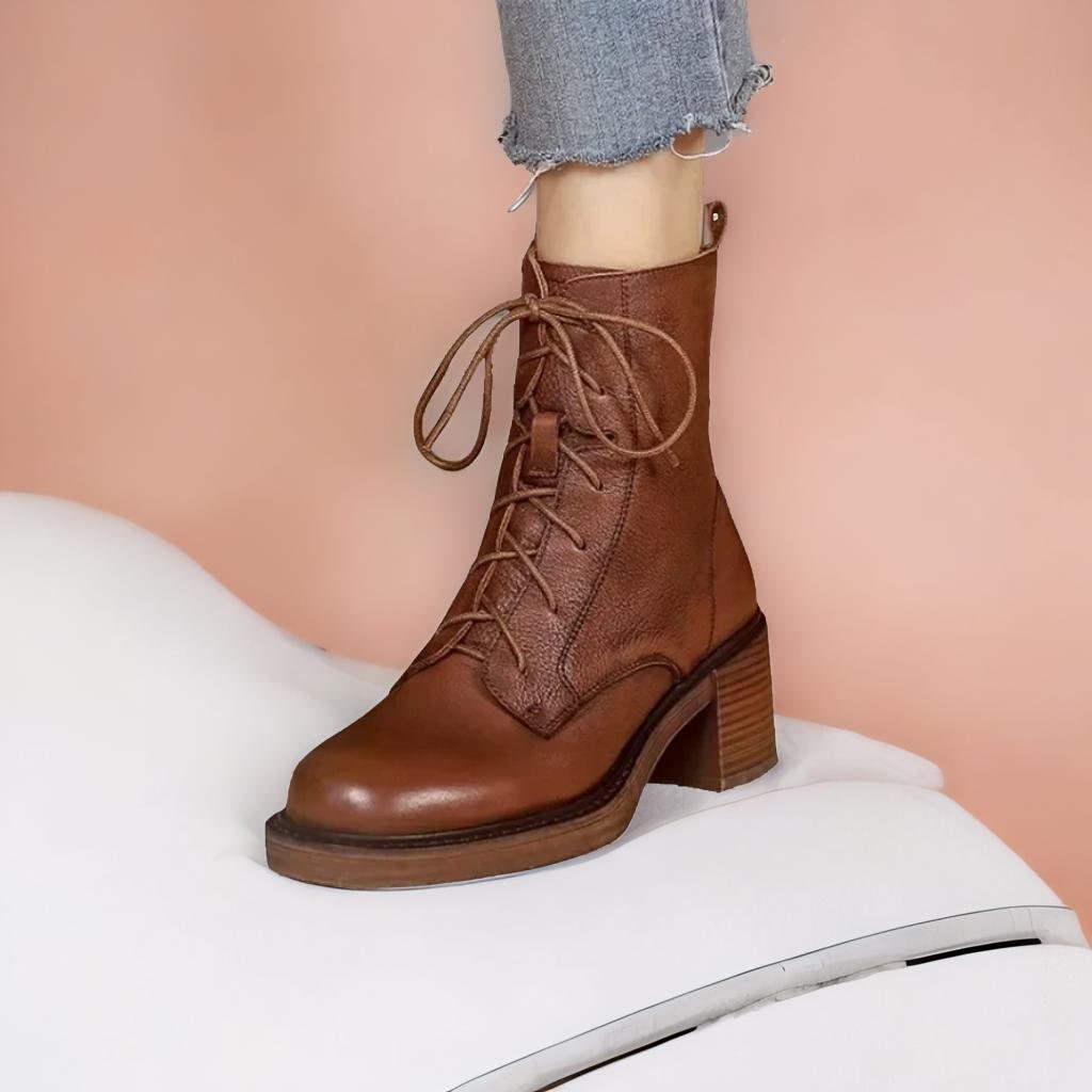 Genuine leather lace up best sale boots
