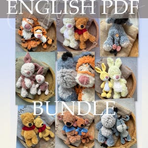 Pacchetto di 6 modelli all'uncinetto ispirati alle fiabe • Winnie e i suoi amici in peluche • Filato di pelliccia e ciniglia • PDF adatto ai principianti • Download immediato