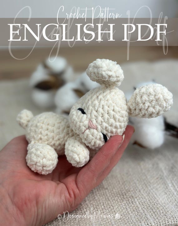 Sleeping Bunny Crochet Pattern • Soft Plush Sleepy Rabbit • Easy & Quick Low-Sew Amigurumi • Beginner-Friendly Chenille Toy PDF