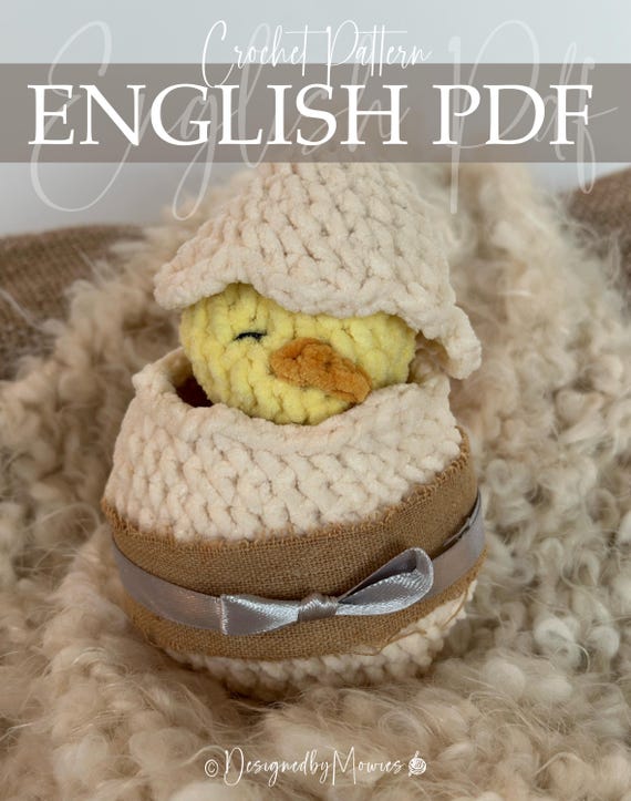 Duckling Crochet Pattern PDF • Newborn Duckling in Egg • Chenille Plush Amigurumi Duck • Easter Chick Toy • Beginner Friendly Pattern