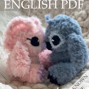 Stitch and Angel, Alien Plush Crochet Pattern Bundle PDF, Blue & Pink Space Creature Amigurumi, Fur or Chenille Plush Set, Digital Download