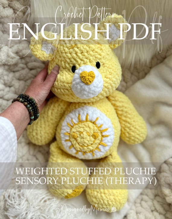 Weighted Care Bear Crochet Pattern PDF, Weighted Plushie Amigurumi, Sensory Plush Pattern, Crochet Weighted Stuffed Animal, Cute Sun Bear