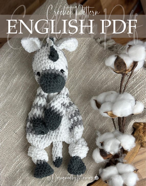Charmed, Low sew pattern, Snuggler, cute Zebra, amigurumi pattern, Crochet, soft snuggler, stuffed plush animal, ,baby shower gift,