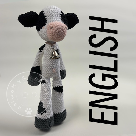 Clever Cow, English, PDF, pattern, cute calf, crochet pattern cow, amigurumi cow, cute farm animal, crochet cuddly toy.