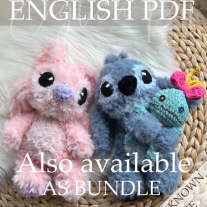 Stitch and Angel, Alien Plush Crochet Pattern Bundle PDF, Blue & Pink Space Creature Amigurumi, Fur or Chenille Plush Set, Digital Download image 2