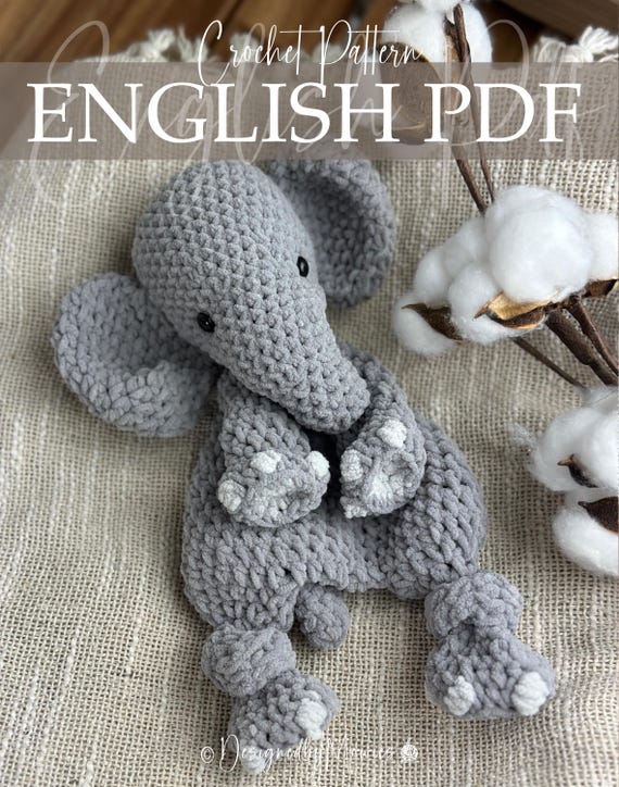 Charmed, Low sew pattern, Snuggler, cute Elephant, amigurumi pattern, Crochet, soft snuggler, stuffed plush animal, ,baby shower gift,
