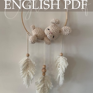 Boho macramé, Charmed Baby Dreamcatcher,, cute, amigurumi pattern, Crochet, soft Bunny, Nursery room,  plush animal,baby gift, decoration,