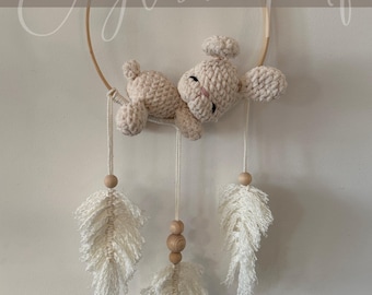 Boho macramé, Charmed Baby Dreamcatcher,, cute, amigurumi pattern, Crochet, soft Bunny, Nursery room, plush animal, baby gift, decoration,
